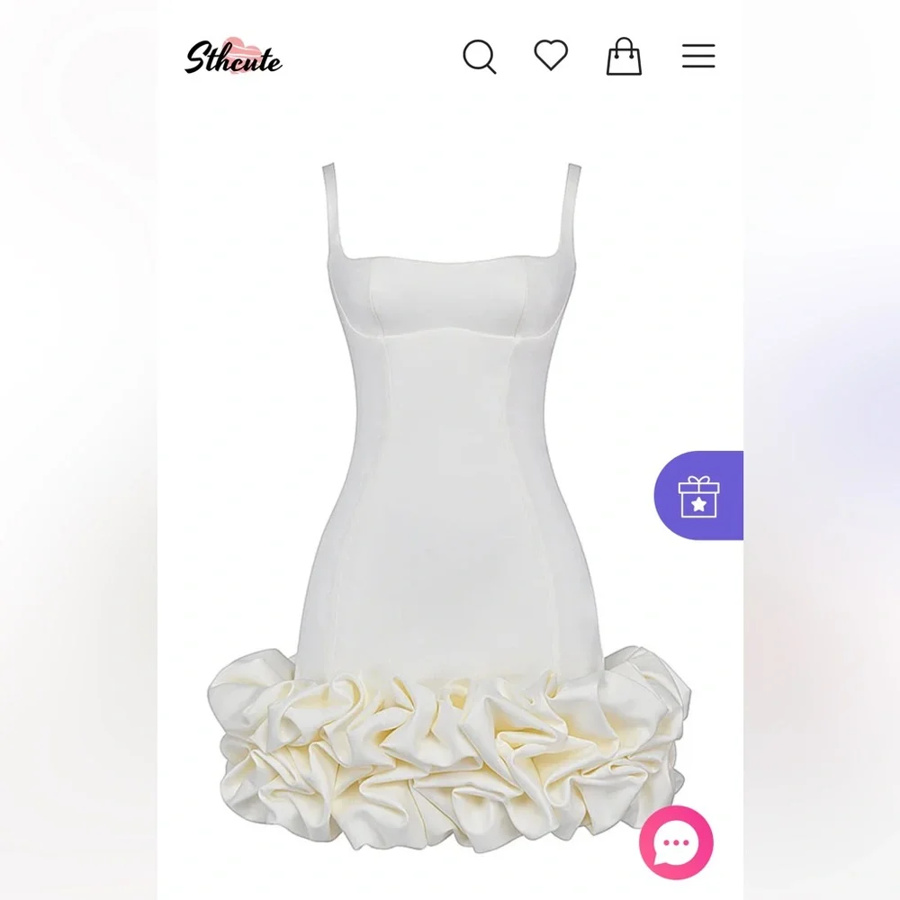 Ruffle hem white mini dress size small - Picture 2 of 8